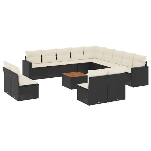 vidaXL 14-Tlg Garten-Sofagarnitur mit Kissen Schwarz Poly Rattan 3256707