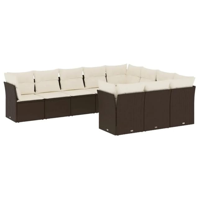 vidaXL 10-Tlg Garten-Sofagarnitur mit Kissen Braun Poly Rattan 3250062