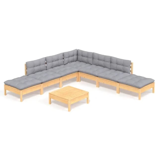vidaXL 8-Tlg Garten-Lounge-Set mit Grauen Kissen Kiefernholz 3096327