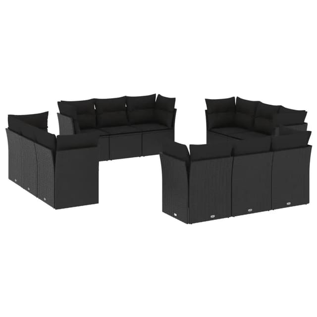 vidaXL 12-Tlg Garten-Sofagarnitur mit Kissen Schwarz Poly Rattan 3249164