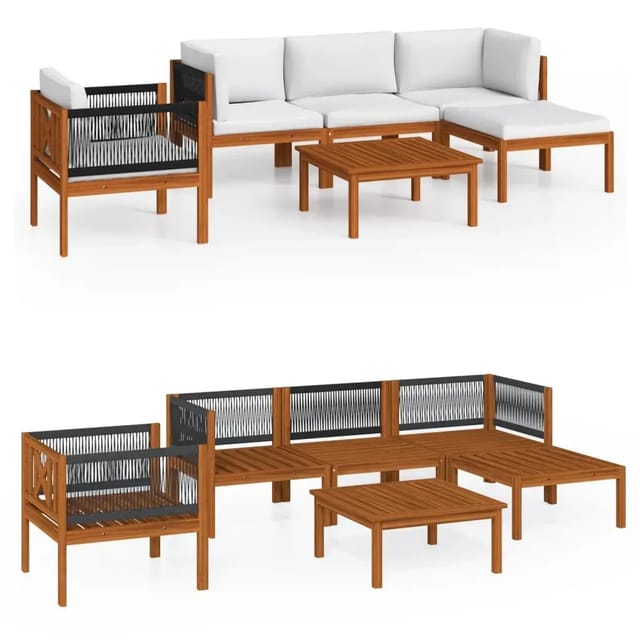 vidaXL 6-Tlg Garten-Lounge-Set mit Kissen Cremefarbenes Holz Akazie & Seil 3057880