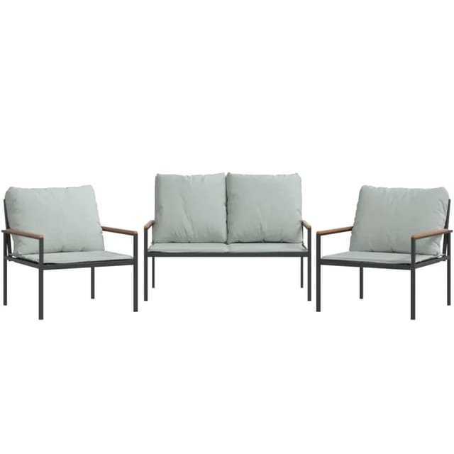 vidaXL 3-Tlg Garten-Lounge-Set mit Kissen Anthrazit Stahl 364110
