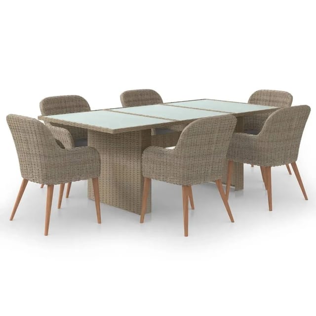 vidaXL 7-Tlg Garten-Essgruppe Poly Rattan Braun 3059484