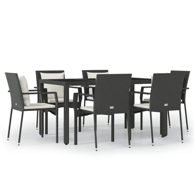 vidaXL 7-Tlg Garten-Essgruppe mit Kissen Schwarz Poly Rattan 3157954