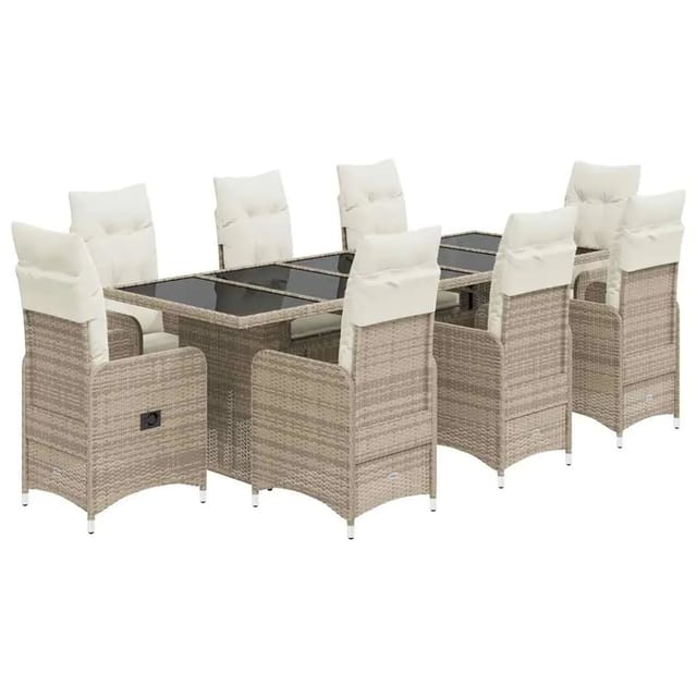 vidaXL 9-Tlg Garten-Bistro-Set mit Kissen Beige Poly Rattan 3277286