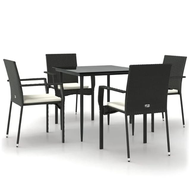 vidaXL 5-Tlg Garten-Essgruppe mit Kissen Schwarz Poly Rattan 3185120