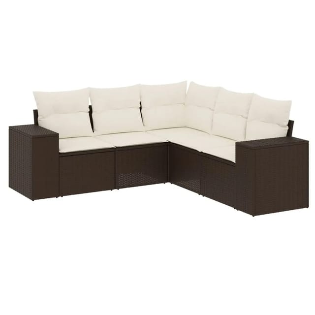 vidaXL 5-Tlg Garten-Sofagarnitur mit Kissen Braun Poly Rattan 3254890