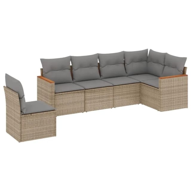 vidaXL 6-Tlg Garten-Sofagarnitur mit Kissen Beige Poly Rattan 3258419
