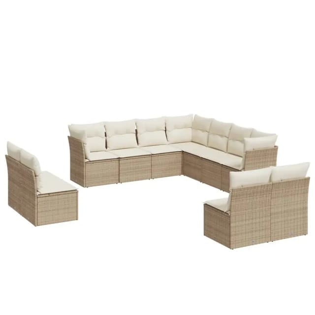 vidaXL 11-Tlg Garten-Sofagarnitur mit Kissen Beige Poly Rattan 3217818