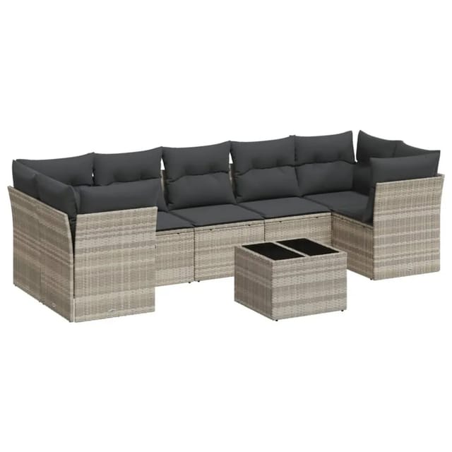 vidaXL 8-Tlg Garten-Sofagarnitur mit Kissen Hellgrau Poly Rattan 3217292