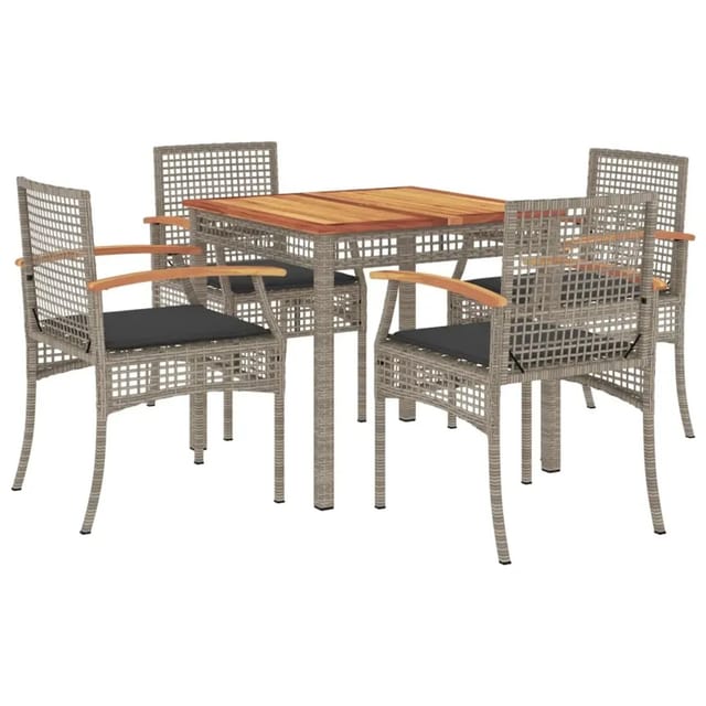vidaXL 5-Tlg Garten-Essgruppe mit Kissen Grau Poly Rattan 3213570