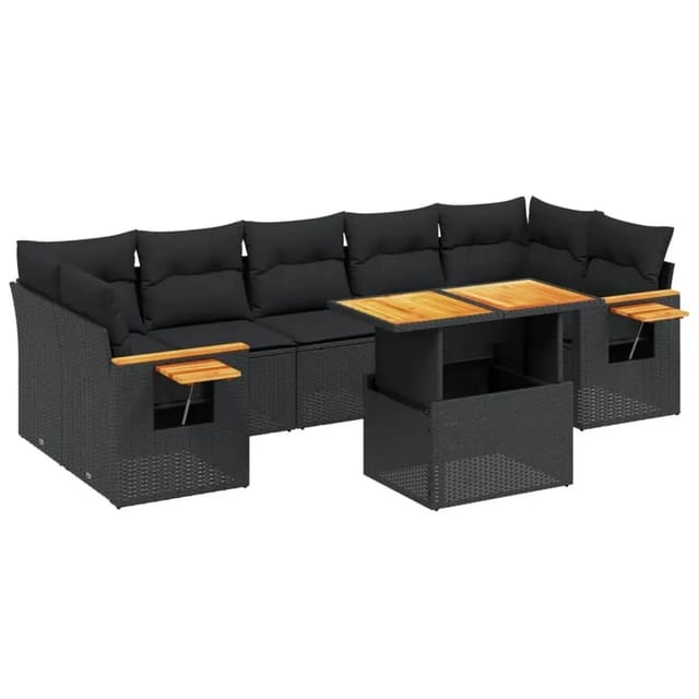 vidaXL 8-Tlg Garten-Sofagarnitur mit Kissen Schwarz Poly Rattan 3273428