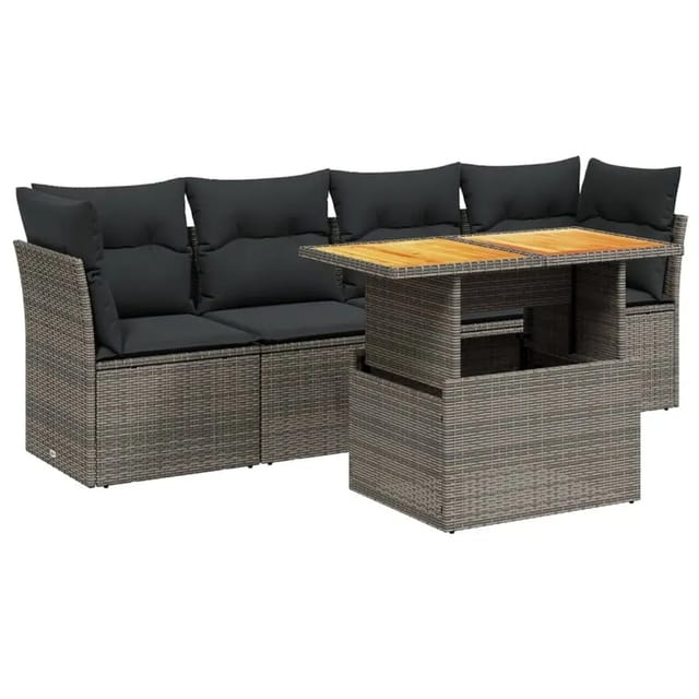 vidaXL 5-Tlg Garten-Sofagarnitur mit Kissen Grau Poly Rattan 3270668