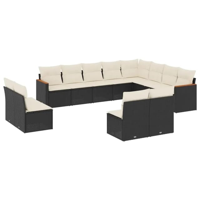 vidaXL 12-Tlg Garten-Sofagarnitur mit Kissen Schwarz Poly Rattan 3226469