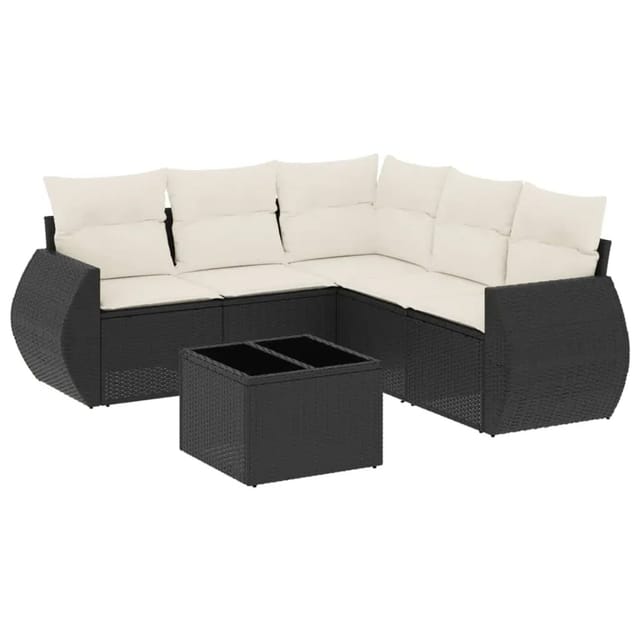 vidaXL 6-Tlg Garten-Sofagarnitur mit Kissen Schwarz Poly Rattan 3221355