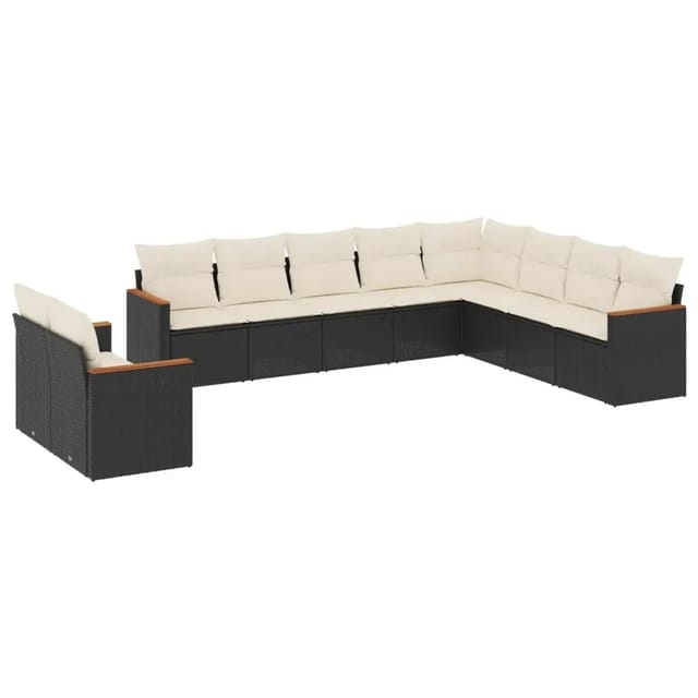 vidaXL 10-Tlg Garten-Sofagarnitur mit Kissen Schwarz Poly Rattan 3226112