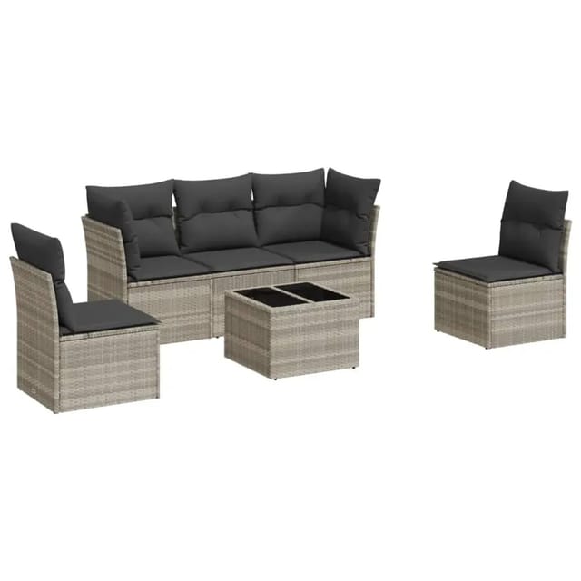 vidaXL 6-Tlg Garten-Sofagarnitur mit Kissen Hellgrau Poly Rattan 3217362