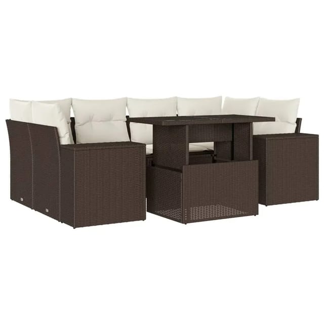 vidaXL 7-Tlg Garten-Sofagarnitur mit Kissen Braun Poly Rattan 3269023