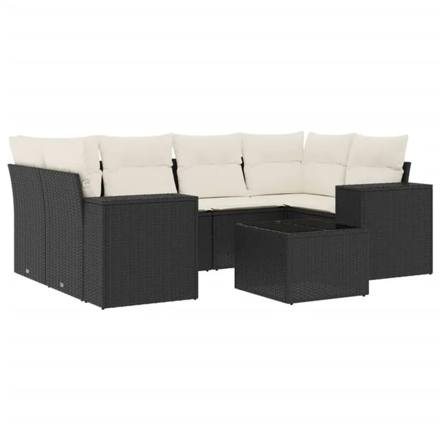 vidaXL 7-Tlg Garten-Sofagarnitur mit Kissen Schwarz Poly Rattan 3254653