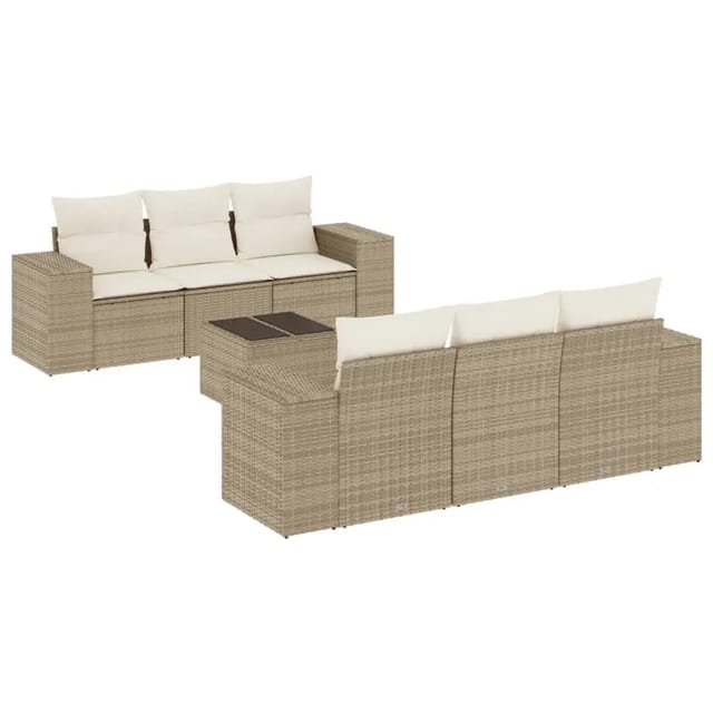 vidaXL 7-Tlg Garten-Sofagarnitur mit Kissen Beige Poly Rattan 3254645