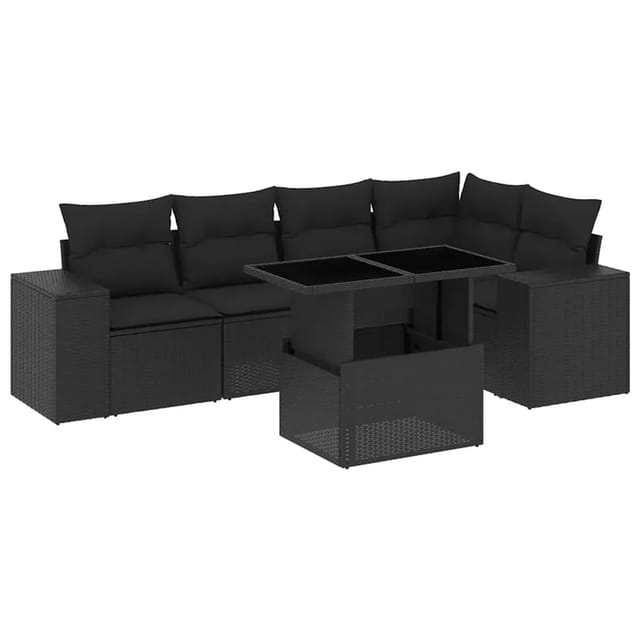 vidaXL 6-Tlg Garten-Sofagarnitur mit Kissen Schwarz Poly Rattan 3269145