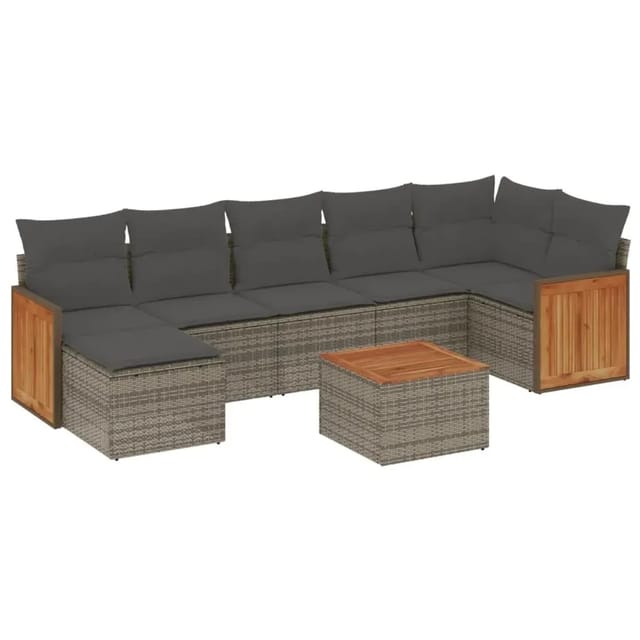vidaXL 8-Tlg Garten-Sofagarnitur mit Kissen Grau Poly Rattan 3260282