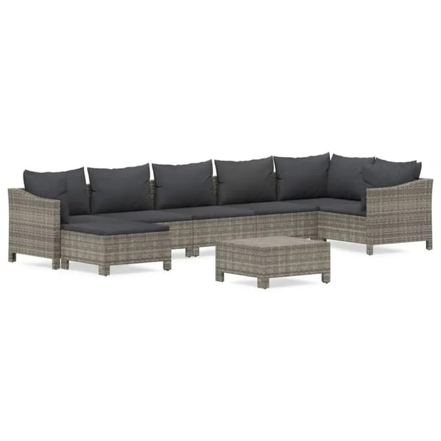vidaXL 8-Tlg Garten-Lounge-Set mit Kissen Grau Poly Rattan 3187294