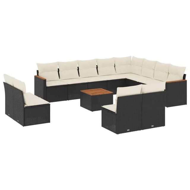 vidaXL 13-Tlg Garten-Sofagarnitur mit Kissen Schwarz Poly Rattan 3226476