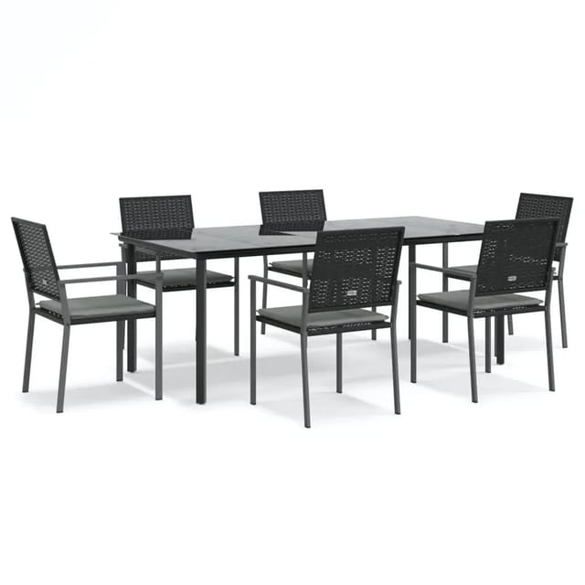 vidaXL 7-Tlg Garten-Essgruppe mit Kissen Poly Rattan und Stahl 3187029