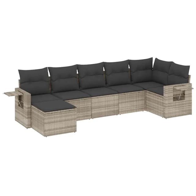vidaXL 7-Tlg Garten-Sofagarnitur mit Kissen Hellgrau Poly Rattan 3220481