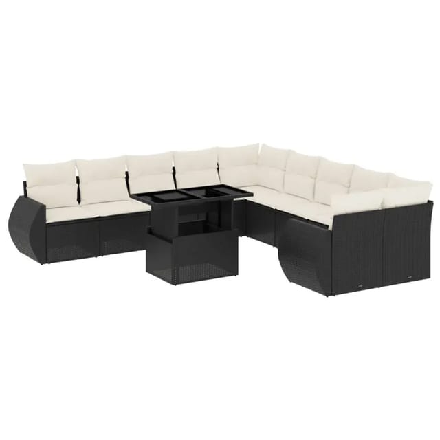 vidaXL 11-Tlg Garten-Sofagarnitur mit Kissen Schwarz Poly Rattan 3268796