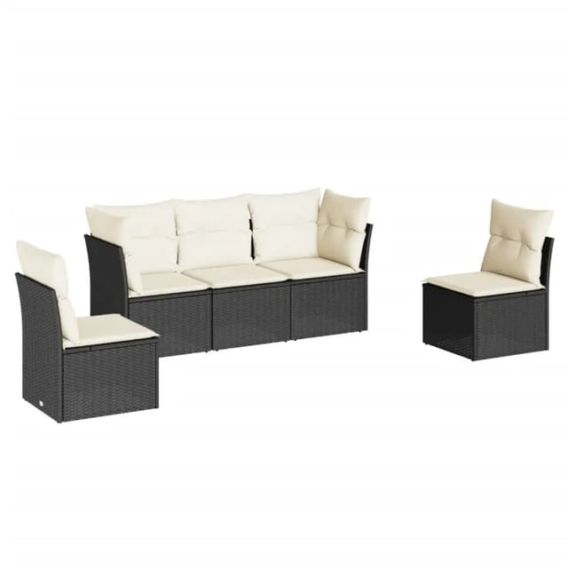 vidaXL 5-Tlg Garten-Sofagarnitur mit Kissen Schwarz Poly Rattan 3249185