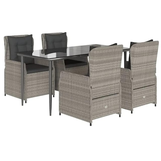 vidaXL 5-Tlg Garten-Essgruppe mit Kissen Hellgrau Poly Rattan 3262899