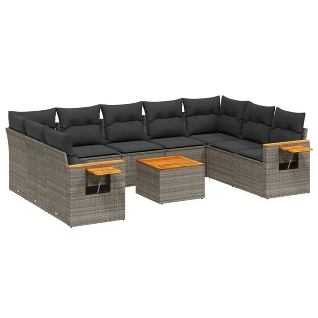 vidaXL 10-Tlg Garten-Sofagarnitur mit Kissen Grau Poly Rattan 3259526