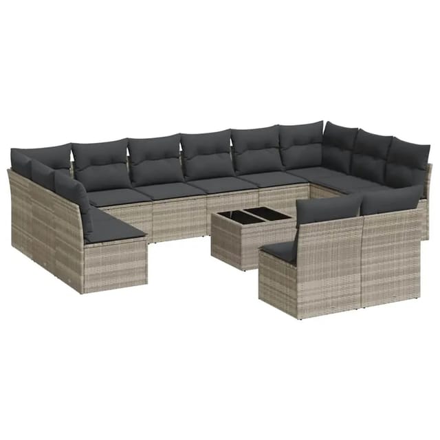vidaXL 13-Tlg Garten-Sofagarnitur mit Kissen Hellgrau Poly Rattan 3250221