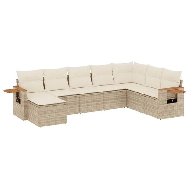 vidaXL 8-Tlg Garten-Sofagarnitur mit Kissen Beige Poly Rattan 3259489