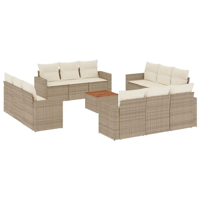 vidaXL 13-Tlg Garten-Sofagarnitur mit Kissen Beige Poly Rattan 3256387