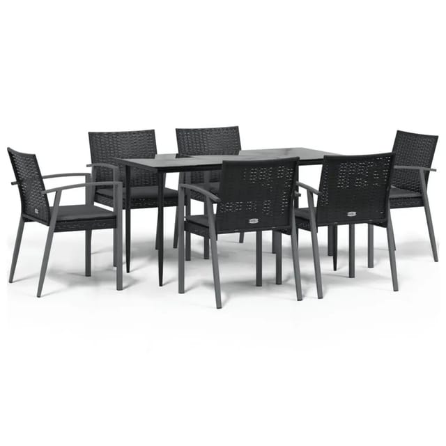 vidaXL 7-Tlg Garten-Essgruppe mit Kissen Poly Rattan und Stahl 3186976