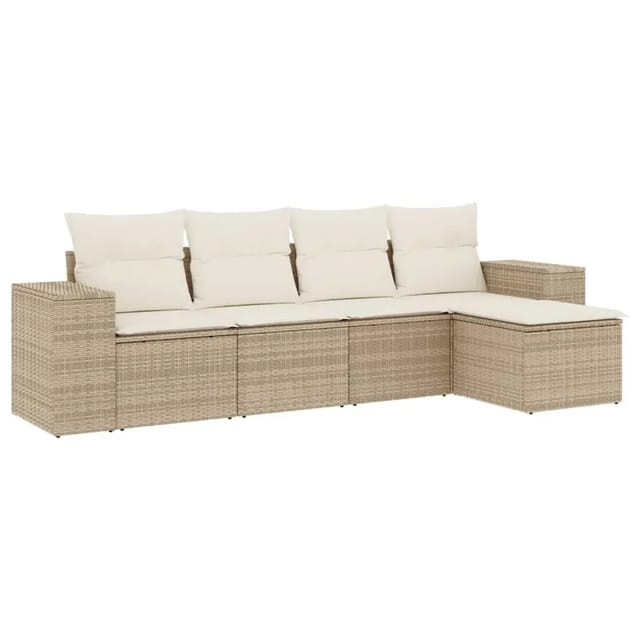 vidaXL 5-Tlg Garten-Sofagarnitur mit Kissen Beige Poly Rattan 3254825