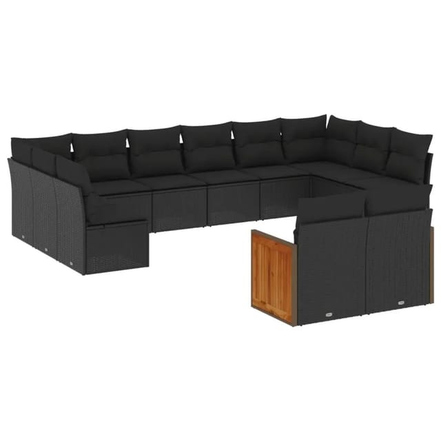 vidaXL 12-Tlg Garten-Sofagarnitur mit Kissen Schwarz Poly Rattan 3228120