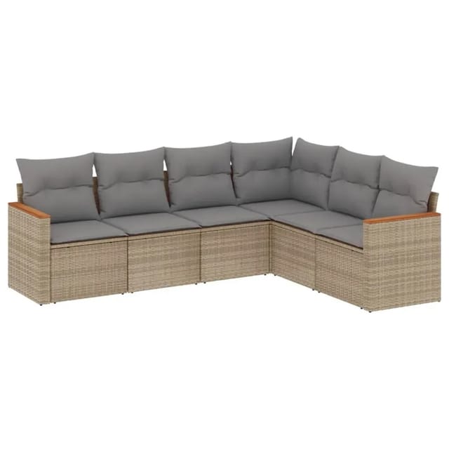 vidaXL 6-Tlg Garten-Sofagarnitur mit Kissen Beige Poly Rattan 3226003