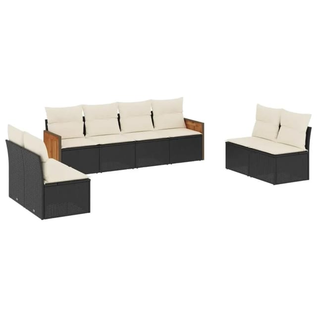 vidaXL 8-Tlg Garten-Sofagarnitur mit Kissen Schwarz Poly Rattan 3227568