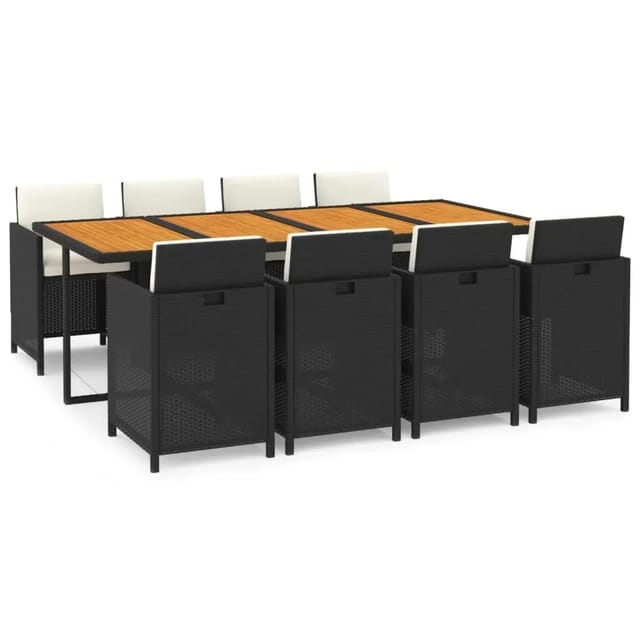 vidaXL 9-Tlg Garten-Essgruppe mit Kissen Poly Rattan Schwarz 3095572