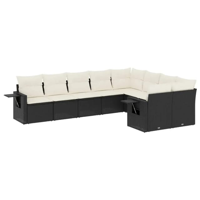 vidaXL 9-Tlg Garten-Sofagarnitur mit Kissen Schwarz Poly Rattan 3220635