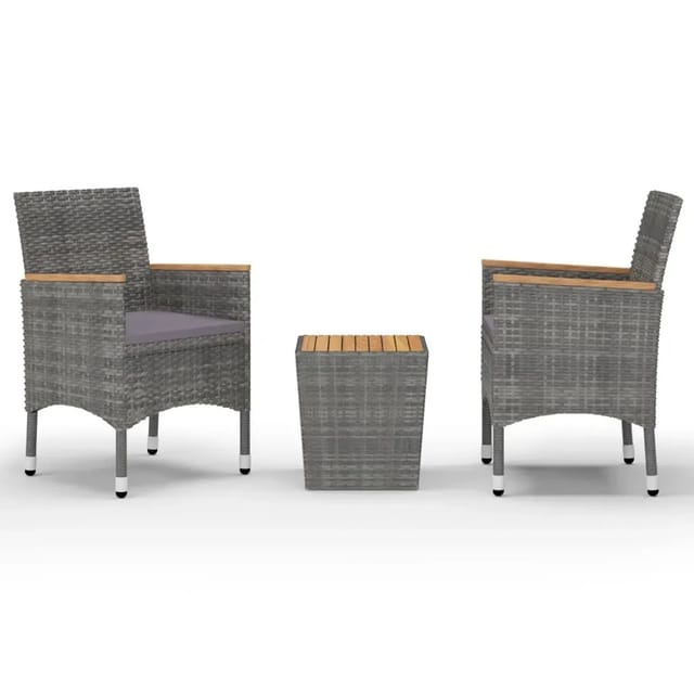 vidaXL 3-Tlg Bistro-Set Poly Rattan und Akazienholz Grau 3058367