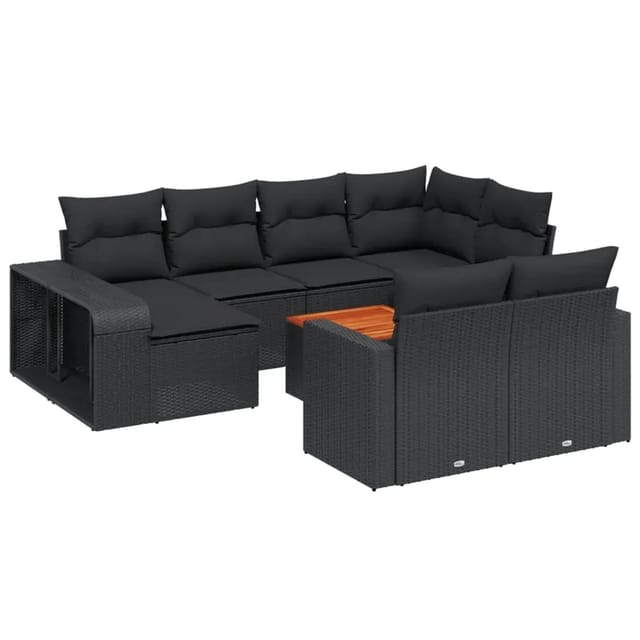 vidaXL 11-Tlg Garten-Sofagarnitur mit Kissen Schwarz Poly Rattan 3228915