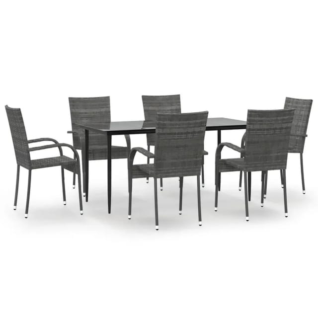 vidaXL 7-Tlg Garten-Essgruppe Grau Poly Rattan 3156677