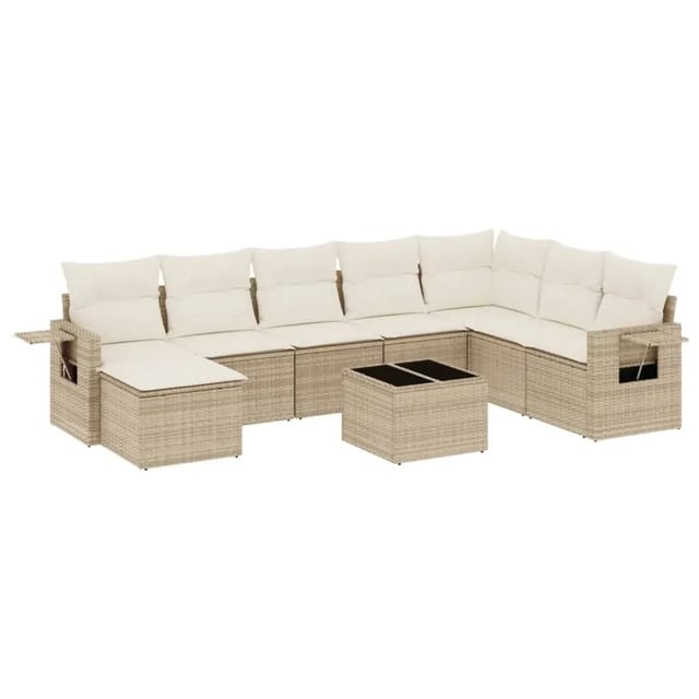 vidaXL 9-Tlg Garten-Sofagarnitur mit Kissen Beige Poly Rattan 3220567