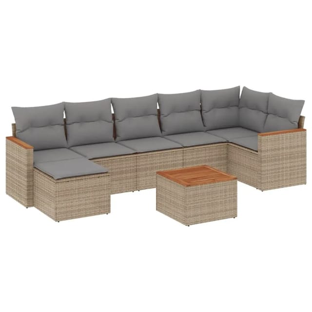 vidaXL 8-Tlg Garten-Sofagarnitur mit Kissen Beige Poly Rattan 3226199