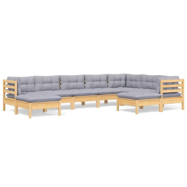 vidaXL 9-Tlg Garten-Lounge-Set mit Grauen Kissen Kiefer Massivholz 3096706